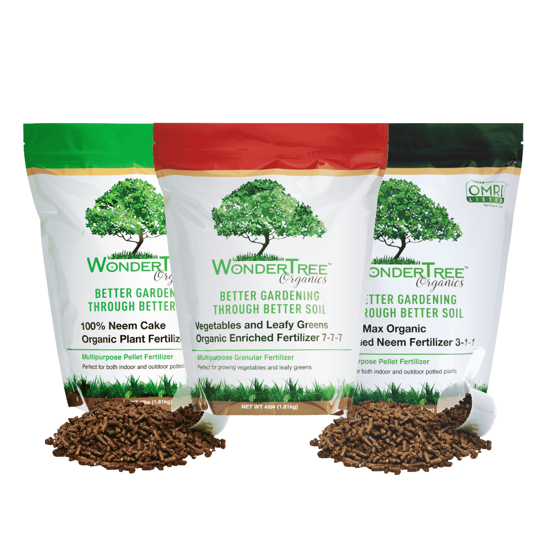 Gardening Neem Fertilizers Starter Essentials Bundle, 3 Fertilizers (Neem Cake, Grow Max Neem, Vegetable & Leafy Green), 12 lb Total